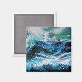 嵐の中の海の中の船 マグネット (正面/裏面)