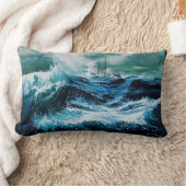 嵐の中の海の中の船 ランバークッション (ブランケット)