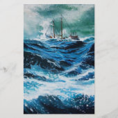 嵐の中の海の中の船，波 便箋 (裏面)