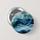 嵐の中の海の中の船 缶バッジ (正面&裏面)
