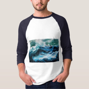 嵐の中の海の中の船 Tシャツ