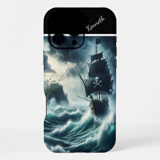 嵐の中の海賊船 iPhoneケース (裏面)