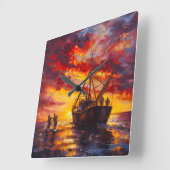 嵐の中の漁師 スクエア壁時計 (傾斜)