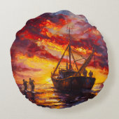 嵐の中の漁師 ラウンドクッション (裏面)