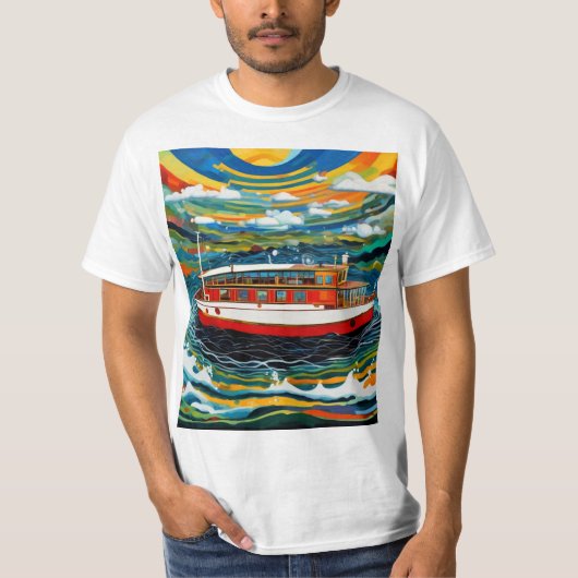 嵐の中の蒸気船3 Tシャツ (正面)