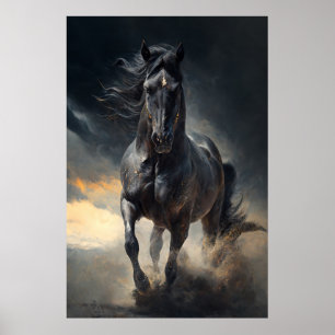 嵐の中の黒絵画馬 ポスター