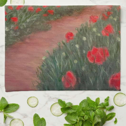 嵐の前のケシ キッチンタオル (折り畳み)