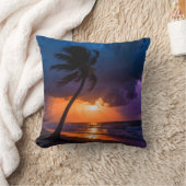 嵐の夕日 ビーチ ピロー 劇的な孤独なパーム (ブランケット)