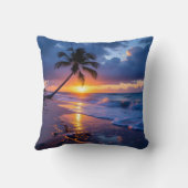 嵐の夕日 ビーチ ピロー 劇的な孤独なパーム (裏面)