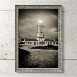 嵐の夜の古い灯台 フォトプリント           