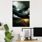 嵐の天気の青インスパイア気絵画の雲 ポスター (ホームオフィス)