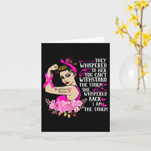 嵐の強い女性の乳がん戦士ピンク カード (黄色い花)