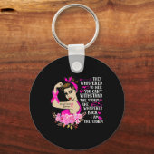 嵐の強い女性の乳がん戦士ピンク キーホルダー (正面)