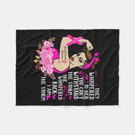 嵐の強い女性の乳がん戦士ピンク フリースブランケット (正面(横))