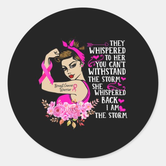 嵐の強い女性の乳がん戦士ピンク ラウンドシール (正面)