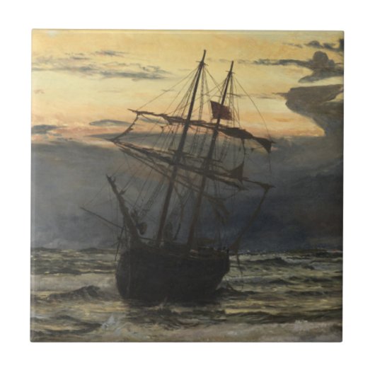 嵐の時間、夜明け後の海ビーチ タイル (正面)