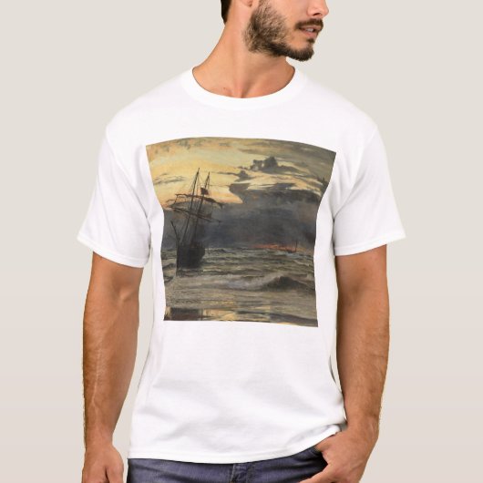 嵐の時間、夜明け後の海ビーチ Tシャツ (正面)