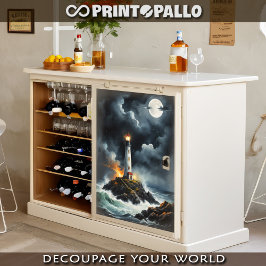 嵐の月明かりの夜の灯台 –  薄葉紙