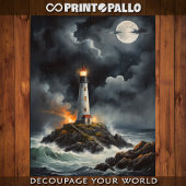 嵐の月明かりの夜の灯台 –  薄葉紙