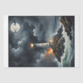 嵐の月明かりの夜の灯台 –  薄葉紙 (正面)