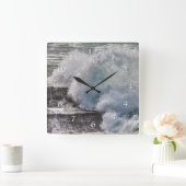嵐の波が飛び交う夕日の崖 スクエア壁時計 (ホーム)