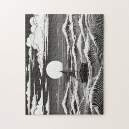 嵐の海で夜の孤独な帆船 ジグソーパズル