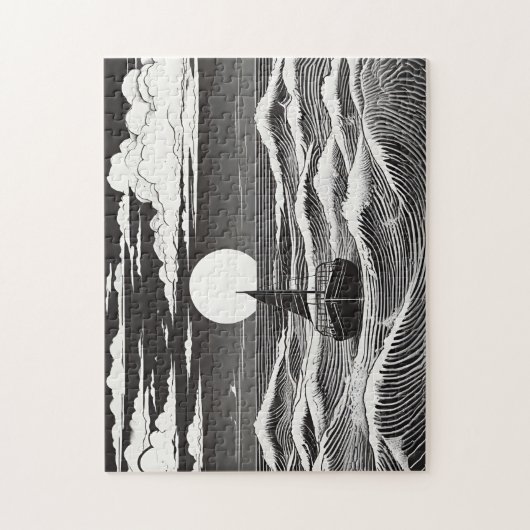 嵐の海で夜の孤独な帆船 ジグソーパズル (縦)