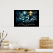 嵐の海で船を案内するゴールデンクロス ポスター (キッチン)