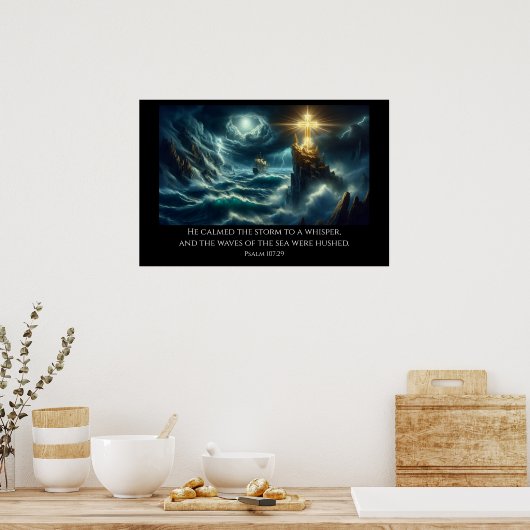 嵐の海で船を案内するゴールデンクロス ポスター (キッチン)