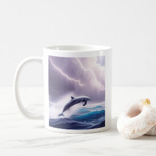 嵐の海の中のイルカの魔法:魅惑的なシーン コーヒーマグカップ