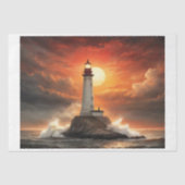 嵐の海の夕暮れの灯台 – 薄葉紙 (正面)