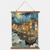 嵐の海の夜に魅惑的な漁師芸術 吊り下げ型タペストリー (正面)