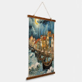 嵐の海の夜に魅惑的な漁師芸術 吊り下げ型タペストリー (傾斜あり)