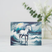 嵐の海の白馬 ポストカード (スタンド正面)