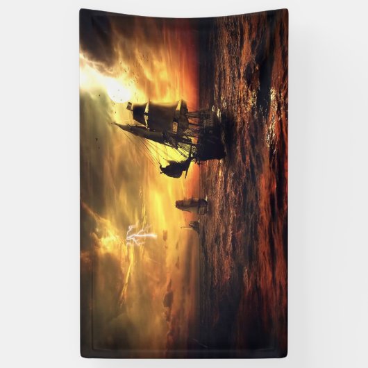 嵐の海の船 横断幕 (縦)