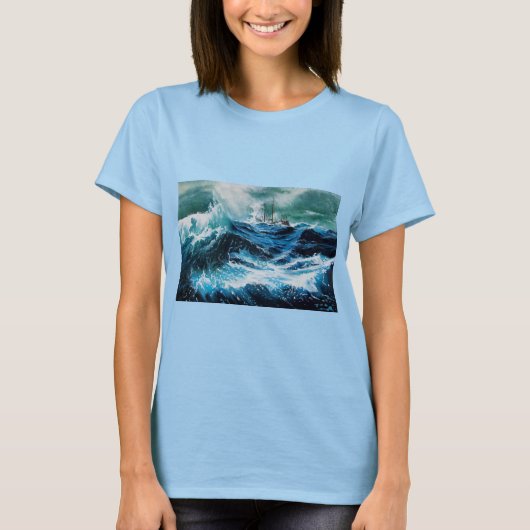 嵐の海の船 Tシャツ (正面)