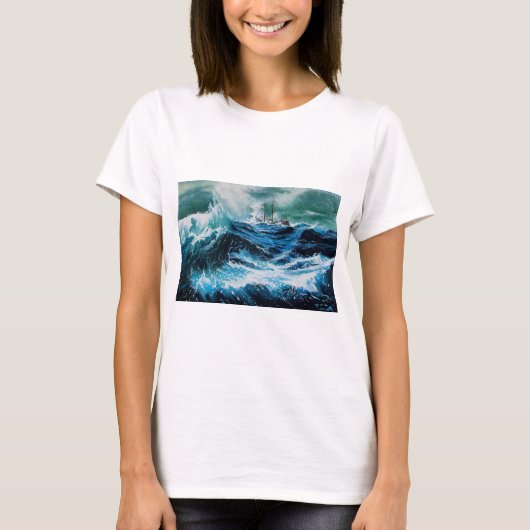 嵐の海の船 Tシャツ (正面)