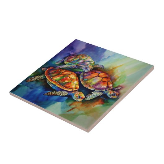 嵐の海を旅する3匹の偉大なカメ タイル (側面)