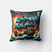 嵐の海を航行する歴史的な海賊船 クッション (裏面)