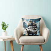 嵐の海を航行する海賊船 クッション (椅子)