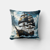 嵐の海を航行する海賊船 クッション (正面)