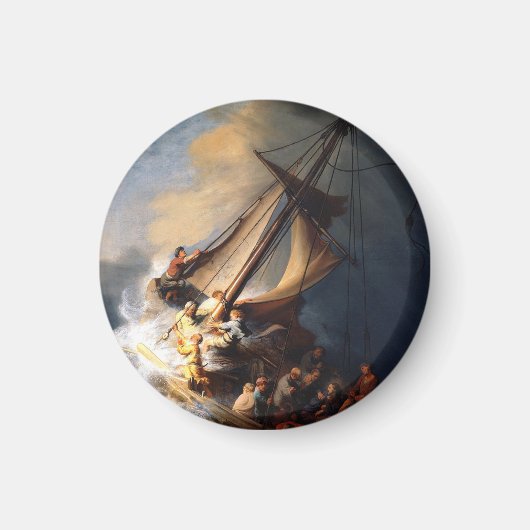 嵐の海ガリラヤのレンブラント・ヴァン・リジン・キリスト マグネット (正面)