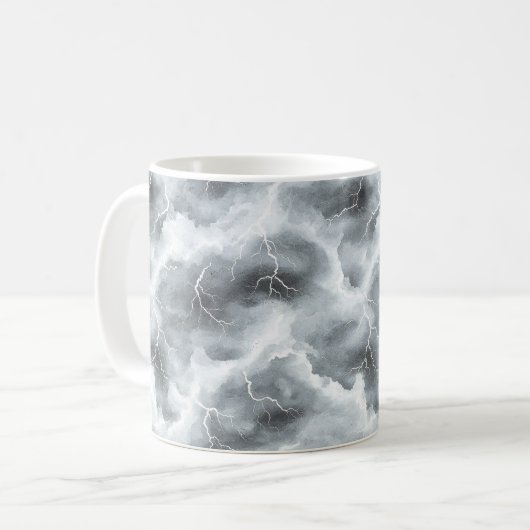 嵐の灰色の空 稲妻 コーヒーマグカップ (正面左)