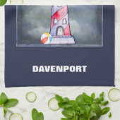 嵐の背景を持つレッドライトハウス キッチンタオル (折り畳み)