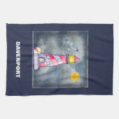 嵐の背景を持つレッドライトハウス キッチンタオル (横)