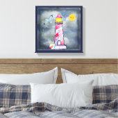 嵐の背景を持つレッドライトハウス キャンバスプリント (インサイチュ (寝室))