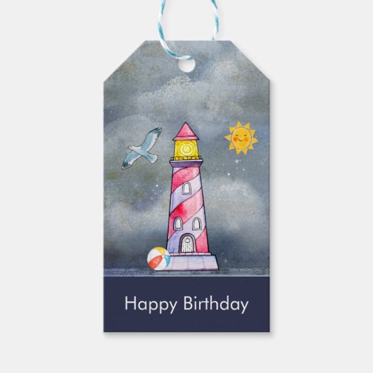 嵐の背景を持つレッドライトハウス ギフトタグ (正面)