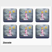 嵐の背景を持つレッドライトハウス スクエアシール (シート)