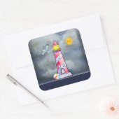 嵐の背景を持つレッドライトハウス スクエアシール (封筒)