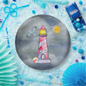 嵐の背景を持つレッドライトハウス ペーパープレート (パーティー)